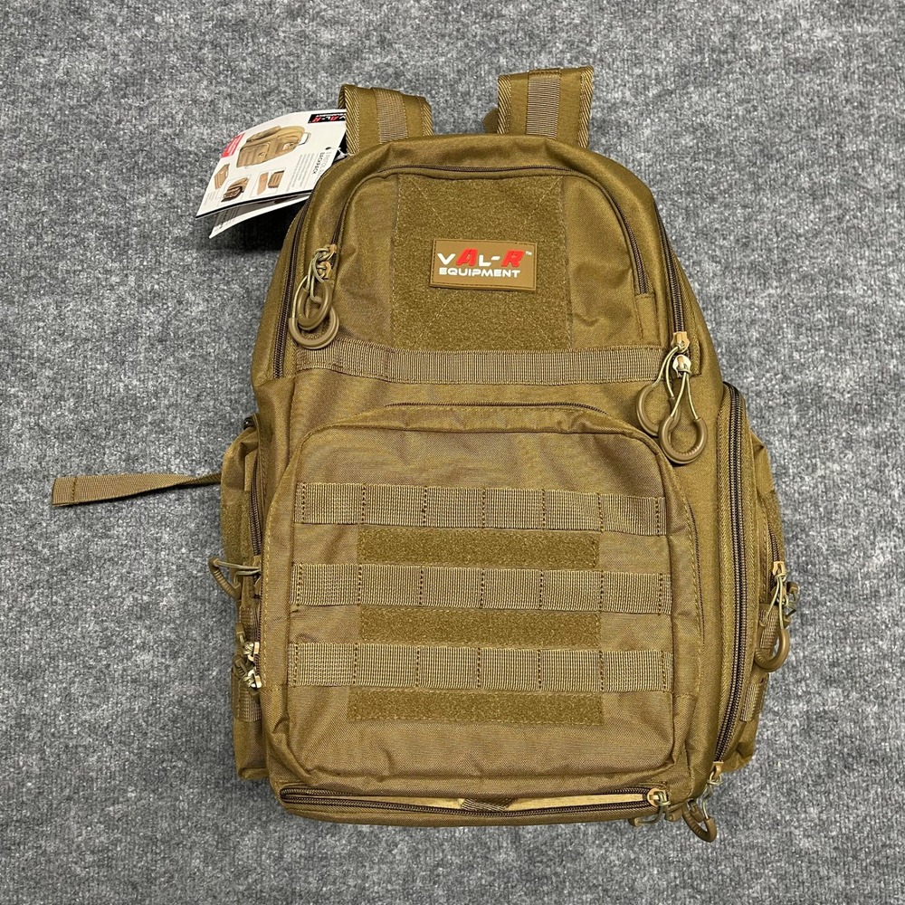 VAL-R Equipment 3 Pistol Range Backpack Khaki Tactical Gun Bag Heavy Duty NEW